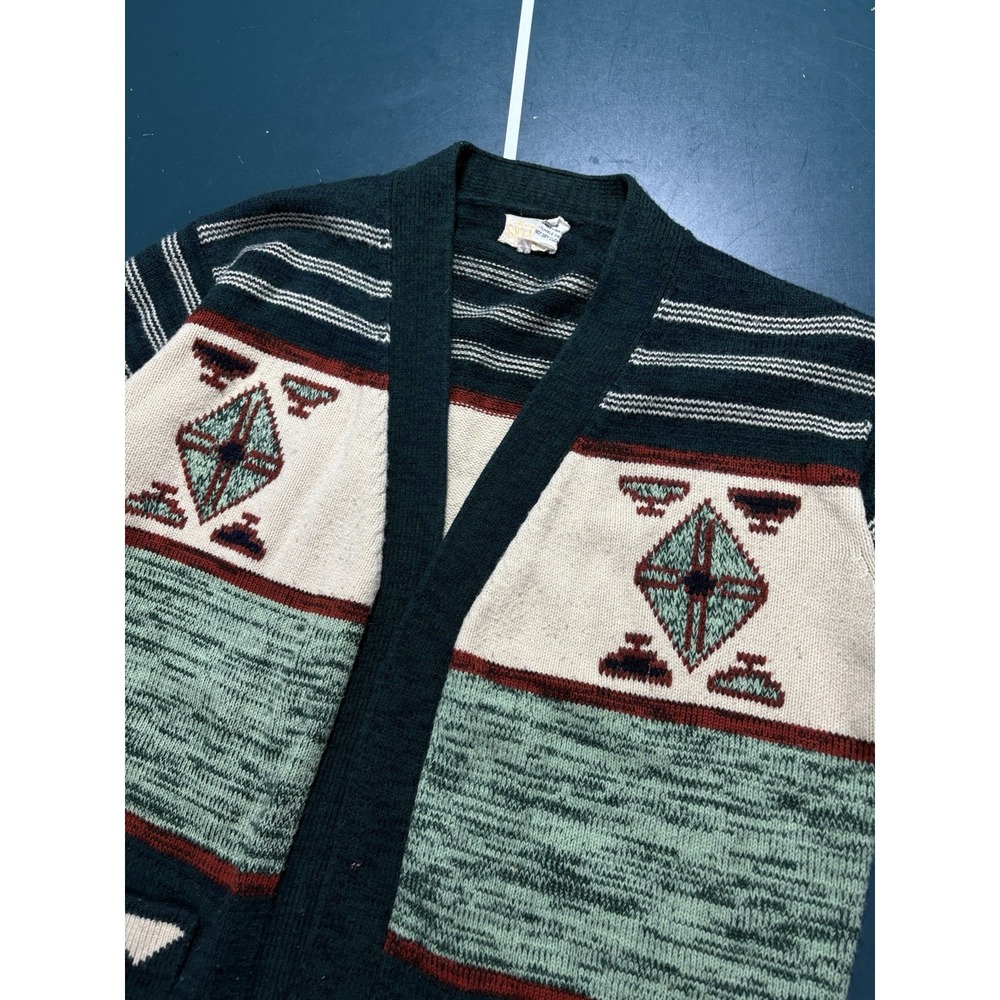 Vintage Southwest Aztec Cardigan Sweater Women's XL 70s Tribal Boho Open Front - Picture 3 of 15